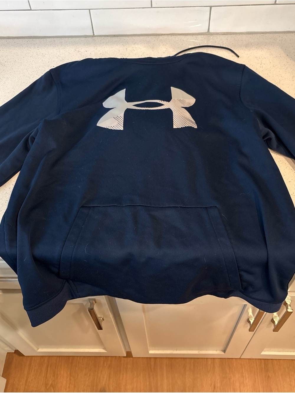 Under Armour Navy Blue Pullover Hoodie with Large Logo